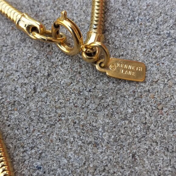 "KENNETH LANE" Black and Gold Choker Collar Necklace Enameled Infinity Knot - Picture 8 of 16